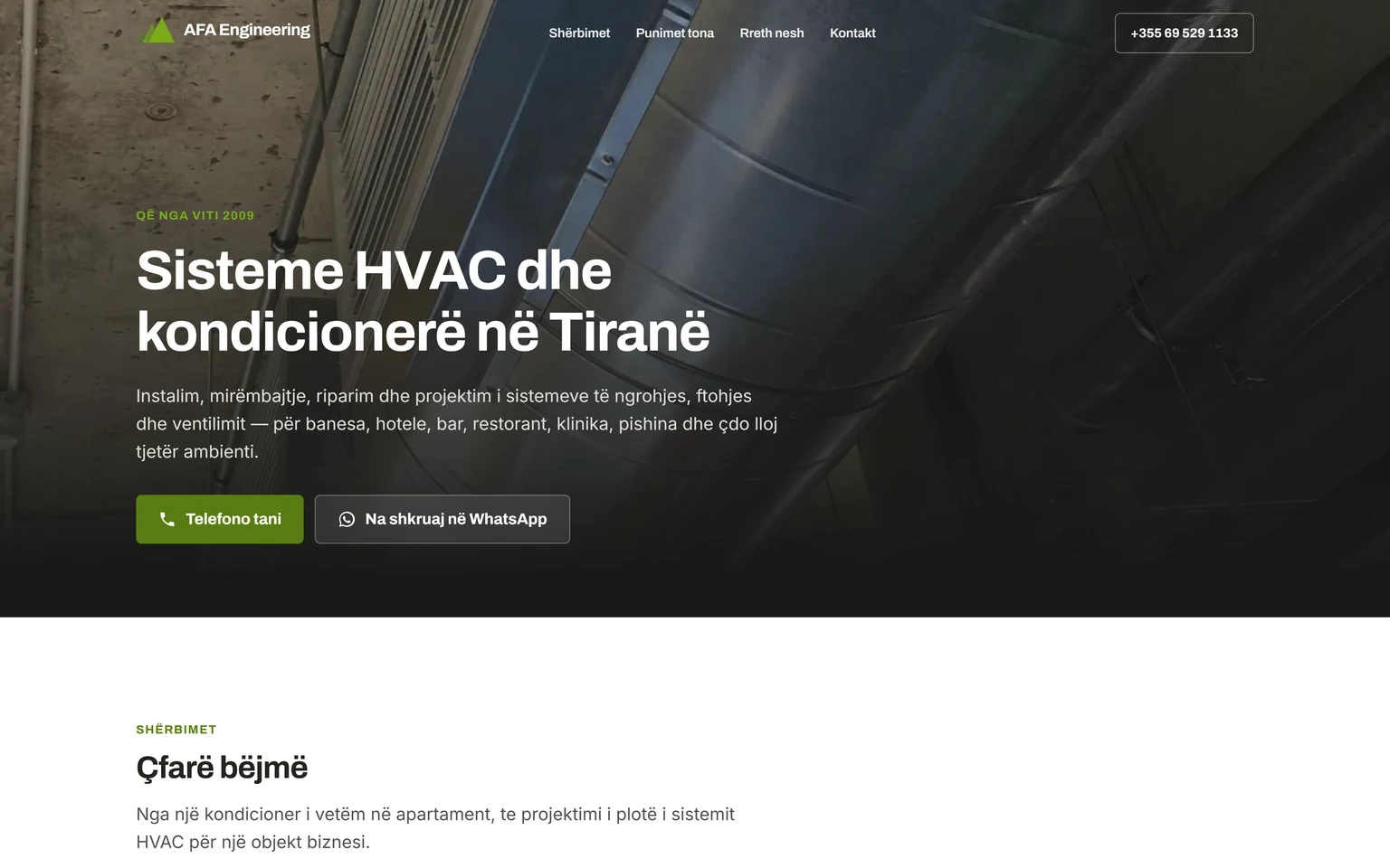 Faqe interneti korporate për AFA Engineering Klima, kontraktor HVAC në Tiranë, ndërtuar nga Star Digital