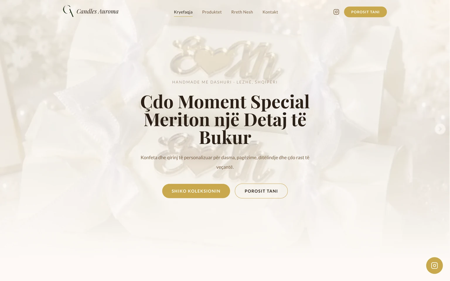 Faqe interneti me katalog produktesh për markën e qirinjve handmade Candles Auroma, ndërtuar nga Star Digital